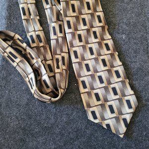 Courage hand Sewn 100% Silk Tie, in gold black and brown geometric shapes